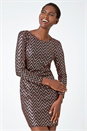 Gold Zig Zag Sequin Stretch Shift Dress, Image 1 of 6