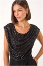 Black Sequin Bodice Cowl Neck Jumpsuit, Image 5 of 6