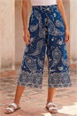 Navy Paisley Print Wide Leg Cropped Trousers, Image 1 of 4