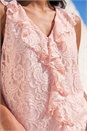 Pink Lace V-Neck Ruffle Front Top, Image 4 of 4
