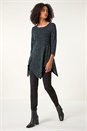 Green Glitter Hanky Hem Tunic Stretch Top           , Image 2 of 5