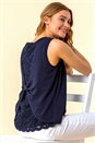 Navy Lace Back Pleat Detail Chiffon Top, Image 1 of 4