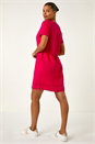 Red Linen Blend Button Shift Dress, Image 3 of 5