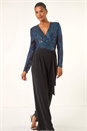 Royal Blue Sequin Wrap V-Neck Stretch Jumpsuit, Image 2 of 5