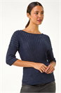 Midnight Blue Sparkly Ribbed Batwing Knit Jumper, Image 3 of 6