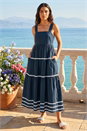 Navy Ric Rac Tiered Midi Dress, Image 1 of 4