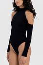 Black Cold Shoulder Sculpting Bodysuit, Image 4 of 5
