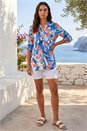 Blue Floral Print Longline Blouse, Image 2 of 4