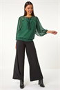 Dark Green Embroidered Lace Shirred Hem Top, Image 1 of 5