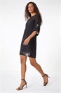 Black Sequin Trim Shift Dress, Image 1 of 5
