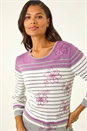 Ivory  Floral Stripe Knit Jumper, Image 5 of 6