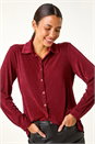Red Glitter Button Up Stretch Blouse , Image 1 of 5