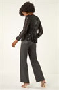 Black Sequin Tie Front Stretch Top, Image 3 of 5