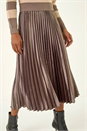 Tan Stripe Knit Pleated Dress, Image 5 of 5