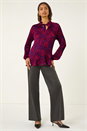 Red Animal Print Tie Neck Pleated Top, Image 2 of 5