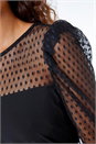 Black Spot Mesh Puff Sleeve Ruched Midi Dress, Image 5 of 5