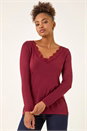 Red Lace V-Neck Stretch Top, Image 2 of 5