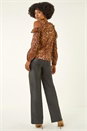 Tan Animal Print Plisse Ruffle Top, Image 3 of 5