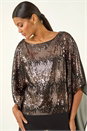 Taupe Ombre Sequin Mesh Chiffon Top, Image 5 of 6
