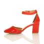 Red AJVANI Red Mid Block Heel Ankle Strap 2 Part Heels, Image 3 of 6