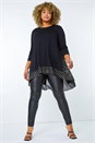 Black Curve Metallic Print Chiffon Hem Top, Image 2 of 5