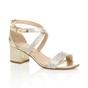 Gold AJVANI Gold Mid Block Heel Crossed Straps Diamante Sandals, Image 1 of 6