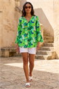 Green Abstract Print Flared Blouse, Image 2 of 4