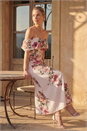 Cream Floral Premium Stretch Midi Dress, Image 1 of 4