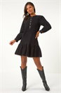 Black Corduroy Button Detail A-Line Dress, Image 1 of 5