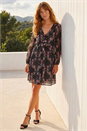 Black Floral Frill A-Line Dress, Image 1 of 4