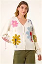 Ivory  Floral Stitch Knit Cardigan, Image 2 of 6