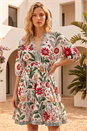 Grey Floral Tiered Boho Dress, Image 1 of 4