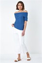 Denim Textured Stretch Bardot Top, Image 1 of 6