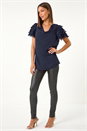 Midnight Blue Cowl Neck Shoulder Sequin Frill Top, Image 2 of 4