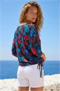 Blue Floral Print Tie Detail Stretch Top, Image 3 of 4