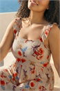 Beige Curve Ditsy Floral Strap Midi Dress , Image 4 of 4