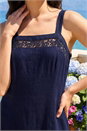 Navy  Linen Blend Lace Trim Midi Dress, Image 4 of 4