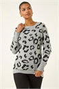Grey Jacquard Animal Print Jumper, Image 1 of 5