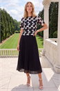 Black Lace Overlay Pleated Midi Dress, Image 1 of 4