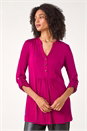 Pink V-Neck Button Detail Tunic Top, Image 4 of 5