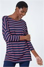 Navy  Stripe Print Stretch Tunic Top, Image 1 of 5