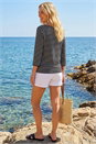 Black Stripe Print Boat Neck Top, Image 3 of 4