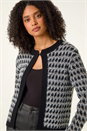 Black Textured Pattern Fluffy Knit Cardigan, Image 4 of 5