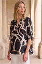 Black Abstract Print V-Neck Top, Image 1 of 4