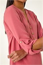 Pink Longline Bow Button Tunic Top, Image 5 of 5