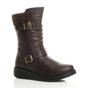 Brown AJVANI Brown Low Wedge Heel Comfort Calf Biker Boots, Image 1 of 6