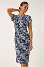 Navy  Floral Print Pleat Detail Shift Dress, Image 1 of 5