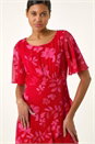 Red Floral Frill High Low Midi Dress, Image 4 of 5