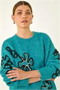 Teal Sparkly Floral Knit Jumper, Image 2 of 5
