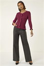 Burgundy V-Neck Ruffle Knit, Image 2 of 5